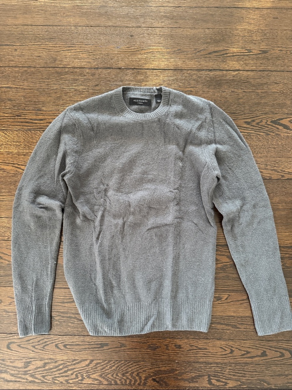 AllSaints Men's Light Grey Crewneck Knit Sweater